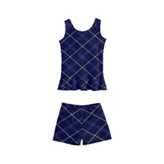 Blue Plaid  Kid s Boyleg Swimsuit