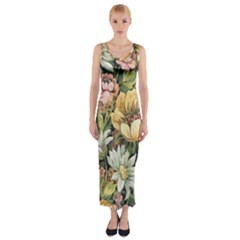 Vintage Floral  couch Material  Look Fitted Maxi Dress