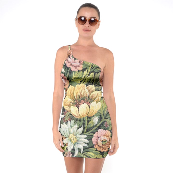 Grandma s vintage floral Couch One Soulder Bodycon Dress