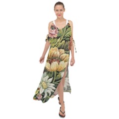 Grandma s Vintage Floral Couch Maxi Chiffon Cover Up Dress