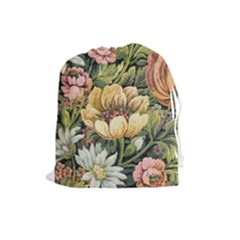 Retro Vintage Floral Drawstring Pouch (large) by dressshop