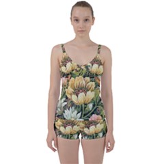 Retro Vintage Floral Tie Front Two Piece Tankini by dressshop