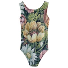 Retro Vintage Floral Kids  Cut-out Back One Piece Swimsuit