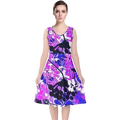 Floral Abstract V-neck Midi Sleeveless Dress  by dressshop