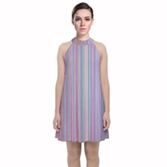 Rainbow Stripe Version 2 Velvet Halter Neckline Dress  by dressshop