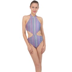 Broken Tv Screen Halter Side Cut Swimsuit