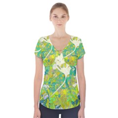 Floral 1 Abstract Short Sleeve Front Detail Top by dressshop