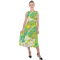 Floral 1 Abstract Midi Tie-back Chiffon Dress