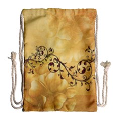 Wonderful Vintage Design With Floral Elements Drawstring Bag (large) by FantasyWorld7