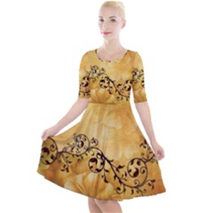 Wonderful Vintage Design With Floral Elements Quarter Sleeve A-line Dress