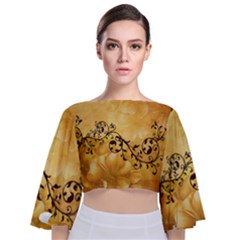 Wonderful Vintage Design With Floral Elements Tie Back Butterfly Sleeve Chiffon Top