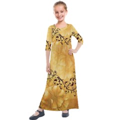 Wonderful Vintage Design With Floral Elements Kids  Quarter Sleeve Maxi Dress