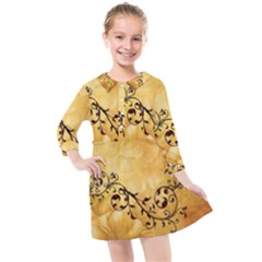 Wonderful Vintage Design With Floral Elements Kids  Quarter Sleeve Shirt Dress