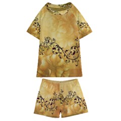 Wonderful Vintage Design With Floral Elements Kids  Swim Tee And Shorts Set