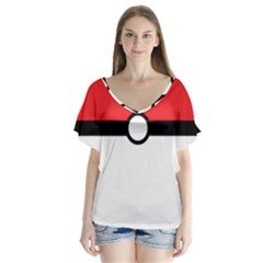 Poke Ball V-neck Flutter Sleeve Top