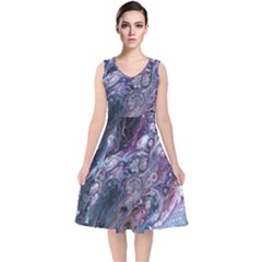 Planetary V-neck Midi Sleeveless Dress  by ArtByAng