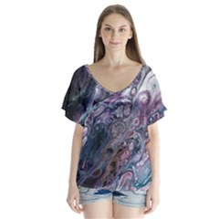 Planetary V-neck Flutter Sleeve Top by ArtByAng