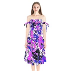 Floral Abstract In Blues Tie Bardot Midi Dress by dressshop