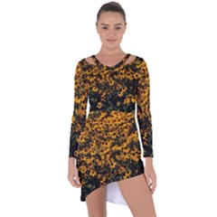 Field Of Yellow Flowers Asymmetric Cut-out Shift Dress