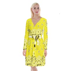 Grunge Yellow Bandana Long Sleeve Velvet Front Wrap Dress