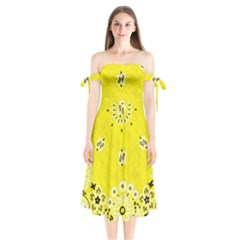 Grunge Yellow Bandana Shoulder Tie Bardot Midi Dress by dressshop