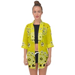 Grunge Yellow Bandana Open Front Chiffon Kimono