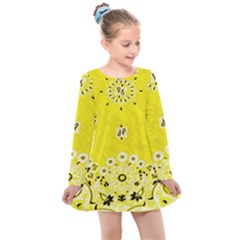 Grunge Yellow Bandana Kids  Long Sleeve Dress