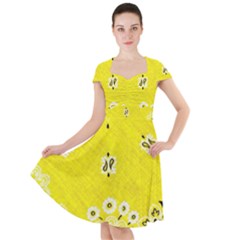 Grunge Yellow Bandana Cap Sleeve Midi Dress