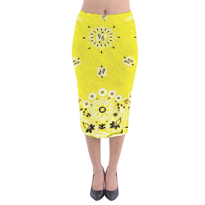 Grunge Yellow Bandana Velvet Midi Pencil Skirt