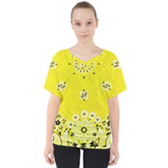 Grunge Yellow Bandana V-neck Dolman Drape Top by dressshop