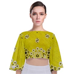 Grunge Yellow Bandana Tie Back Butterfly Sleeve Chiffon Top by dressshop