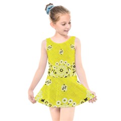 Grunge Yellow Bandana Kids  Skater Dress Swimsuit