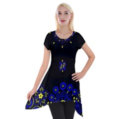 Blue Yellow Bandana Short Sleeve Side Drop Tunic by dressshop