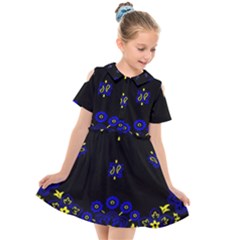 Blue Yellow Bandana Kids  Short Sleeve Shirt Dress