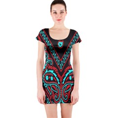 Blue And Red Bandana Short Sleeve Bodycon Dress