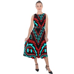 Blue And Red Bandana Midi Tie-back Chiffon Dress