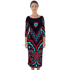 Blue And Red Bandana Quarter Sleeve Midi Bodycon Dress