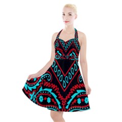 Blue And Red Bandana Halter Party Swing Dress 