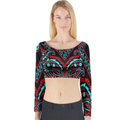 Blue And Red Bandana Long Sleeve Crop Top