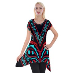 Blue And Red Bandana Short Sleeve Side Drop Tunic by dressshop