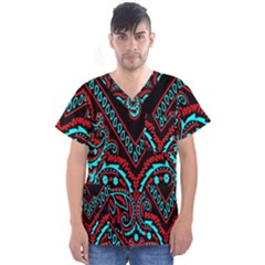 Blue And Red Bandana Men s V-Neck Scrub Top