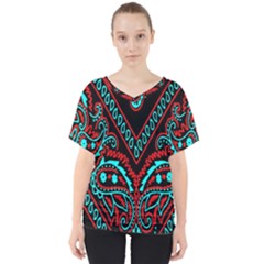 Blue And Red Bandana V-neck Dolman Drape Top by dressshop