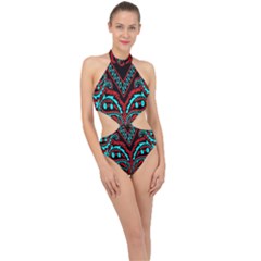 Blue And Red Bandana Halter Side Cut Swimsuit