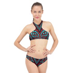 Blue And Red Bandana High Neck Bikini Set