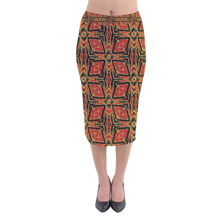 Geometric Doodle 2 Velvet Midi Pencil Skirt