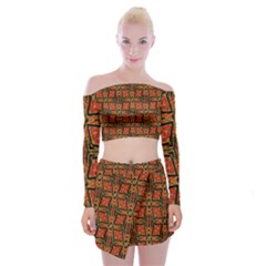 Geometric Doodle 2 Off Shoulder Top With Mini Skirt Set