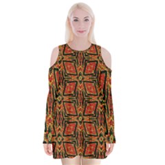 Geometric Doodle 2 Velvet Long Sleeve Shoulder Cutout Dress by dressshop