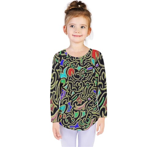 Swirl Retro Abstract Doodle Kids  Long Sleeve Tee by dressshop