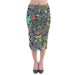 Swirl Retro Abstract Doodle Velvet Midi Pencil Skirt by dressshop