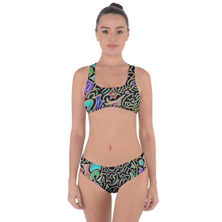 Swirl Retro Abstract Doodle Criss Cross Bikini Set